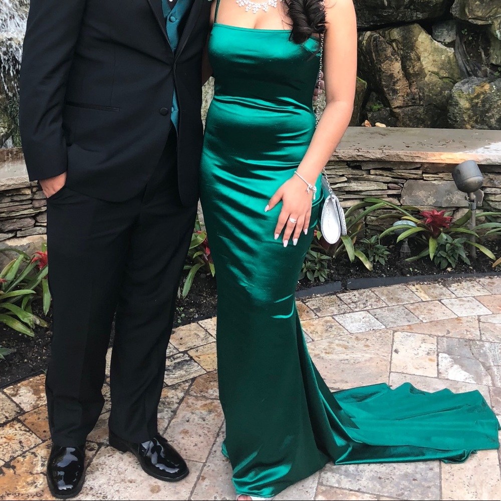 Emerald Satin Prom Dress